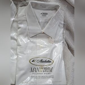Vintage 70s Manhattan White Slim Tailored Blend Dress Shirt